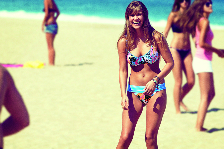 Woman with bra-fitting bikini